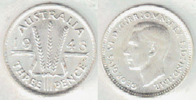 1943 S Australia silver Threepence (Unc) A003185
